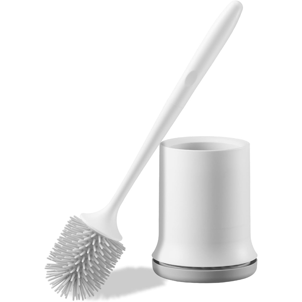 image:imageVEVOR Toilet Brush and Holder Set Toilet Bowl Brush and Holder with Comfortable PP Handle Compact Bathroom Scrubber Cleaner Deep Cleaning and DripProof for Bathroom RV amp Toilets White amp Grey