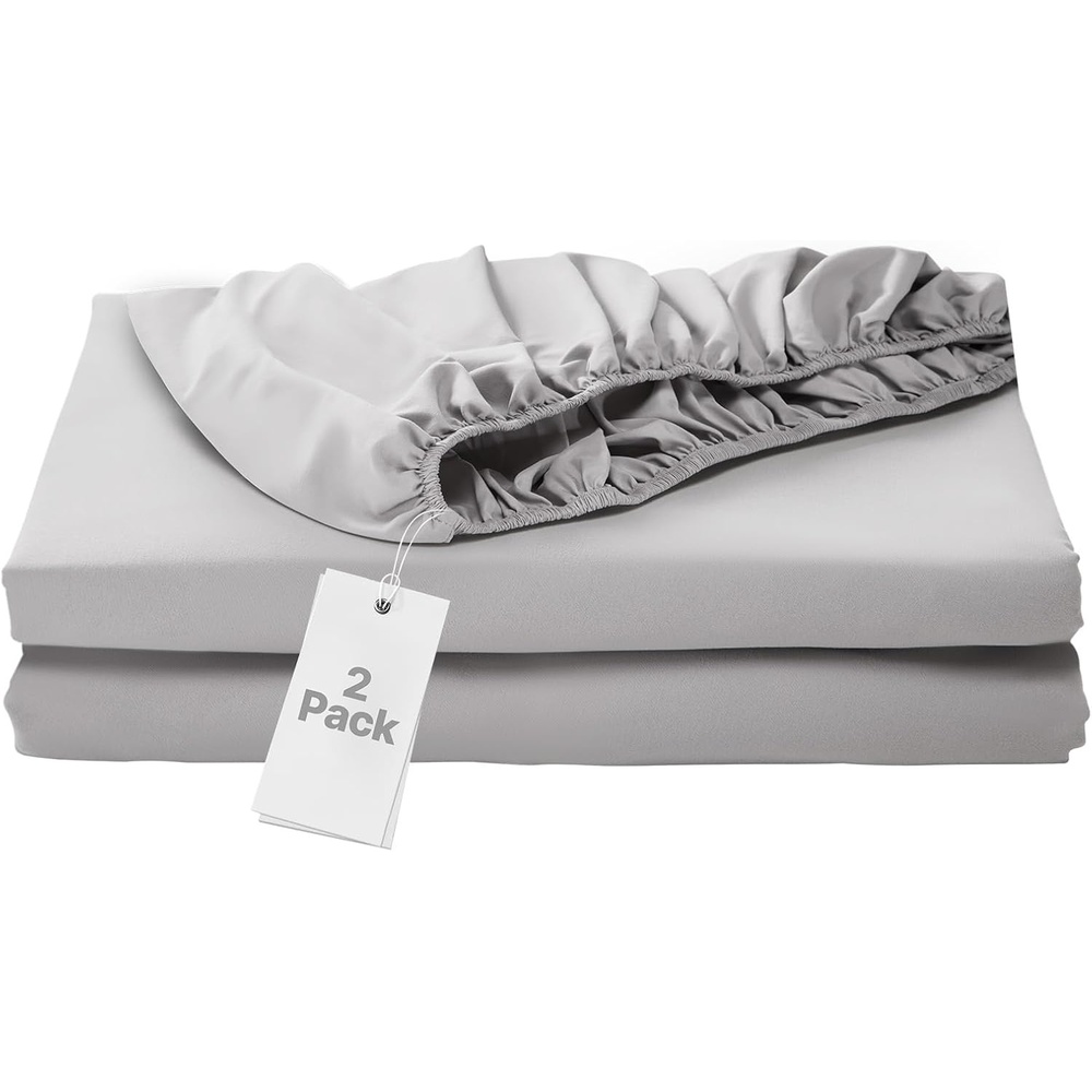 image:imageVEVOR Twin Fitted Sheet 2 Pack Bottom Sheet Microfiber WearResistant amp Breathable SingleSided Brushing Deep Pocket Fit for 15 in Mattress Gray