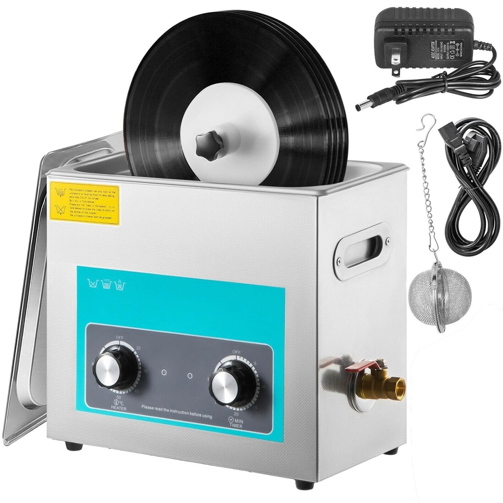 image:imageVEVOR Ultrasonic Vinyl Record Cleaner 6L 40kHz Vinyl Ultrasonic Cleaning Machine Knob Control Record Ultrasonic Cleaner 4 Records Vinyl Sonic Cleaner Stainless Steel Tank wMechanical Heater amp Timer6LRecord Cleaner