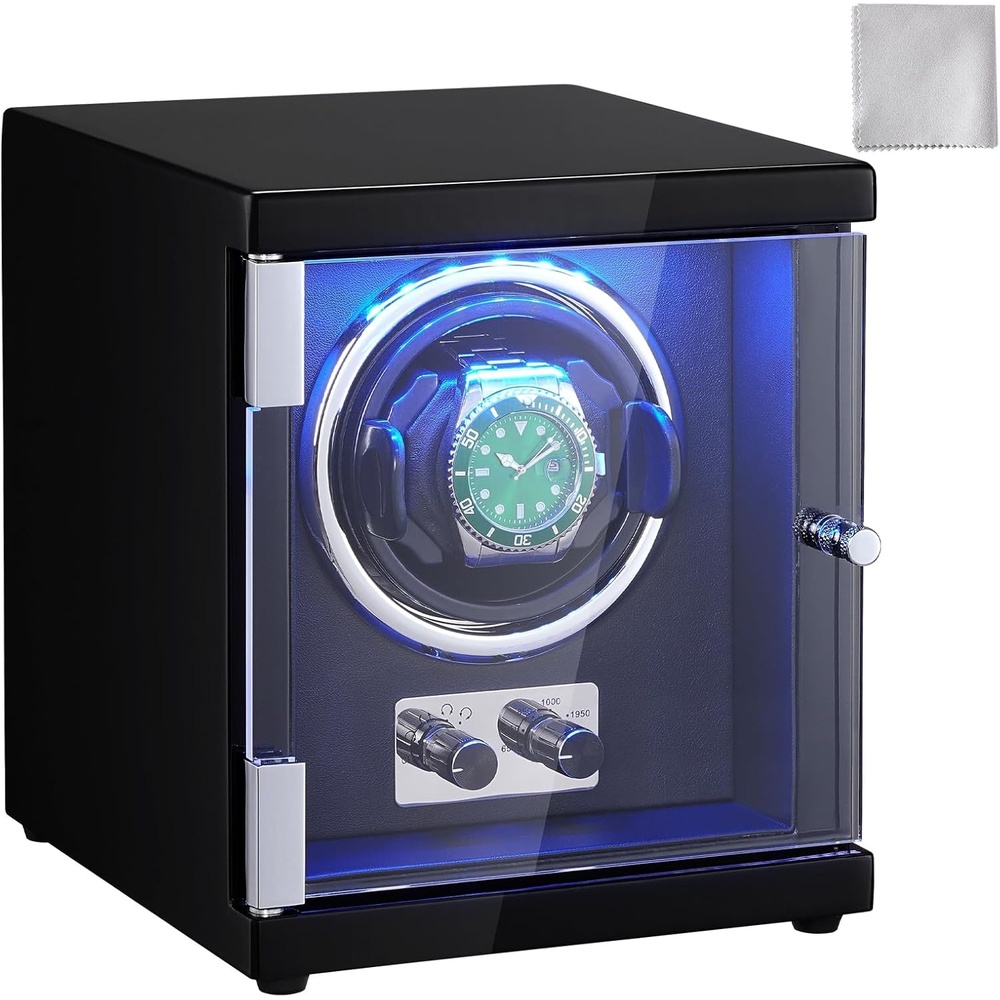 image:imageVEVOR Watch Organizer Accommodates 8 Automatic Watches for Both Men and Women Features 8 UltraSilent Japanese Mabuchi Motors Includes Blue LED Illumination amp Power Adapter Crafted from DurableNO Drawer