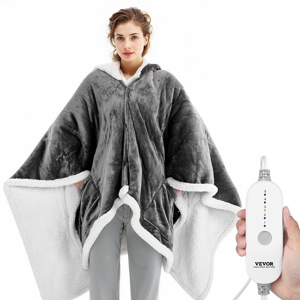 image:imageVEVOR Wearable Heated Throw Blanket Electric Shawl Portable Robe Blanket Hoodie for Women 5 Heating Levels 3H Auto ShutOff Overheat ProtectionWinter for Adult Mom GirlfriendMachine Washable