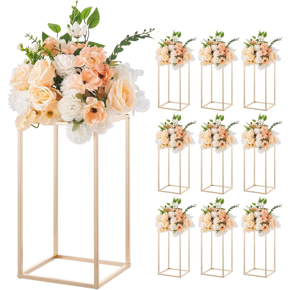 image:imageVEVOR Wedding Flower Stand 10PCS 2362inch Column Flower Stand Floral Stands with Metal Laminate Cylindrical Cubic Floral Display Rack for Wedding Party Birthday HomeFrench Gold Centerpiece Stands1575 inch