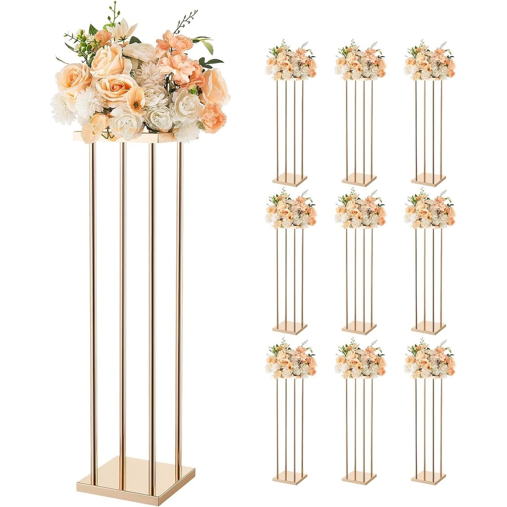 image:imageVEVOR Wedding Flower Stand 10PCS 315inch Column Flower Stand Floral Stands with Metal LaminateCylindrical Cubic Floral Display Rack for Wedding Party Birthday HomeFrench Gold Stands
