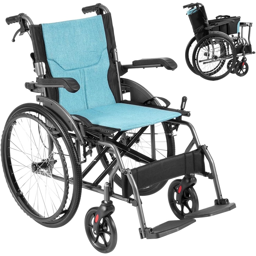 image:imageVEVOR Wheelchair Carbon Steel Transport Chair for Adults Foldable Wheelchair with Detachable Armrest SelfLocking Brake 24Inch Wide Seat 300lbs Weight Capacity for The Disabled Move Freely18Inch Wide Seat 250 Pound