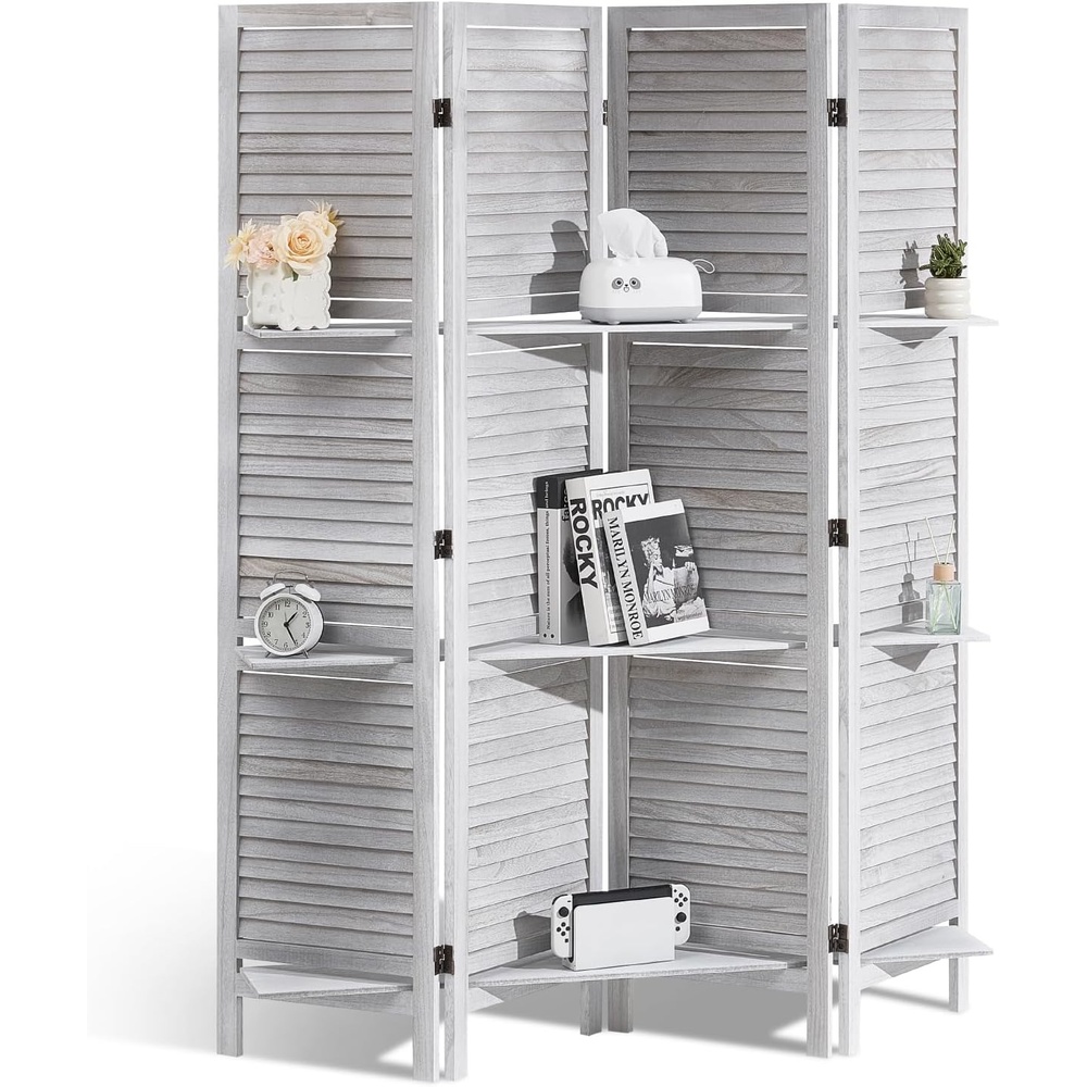 image:imageVEVOR Wood Room Divider 4 Panel Wood Folding Privacy Screen 669 Inches Tall Indoor Louvered Partition Divider Portable Decoration Screen for Room Separation Home Office Restaurant amp Bedroom