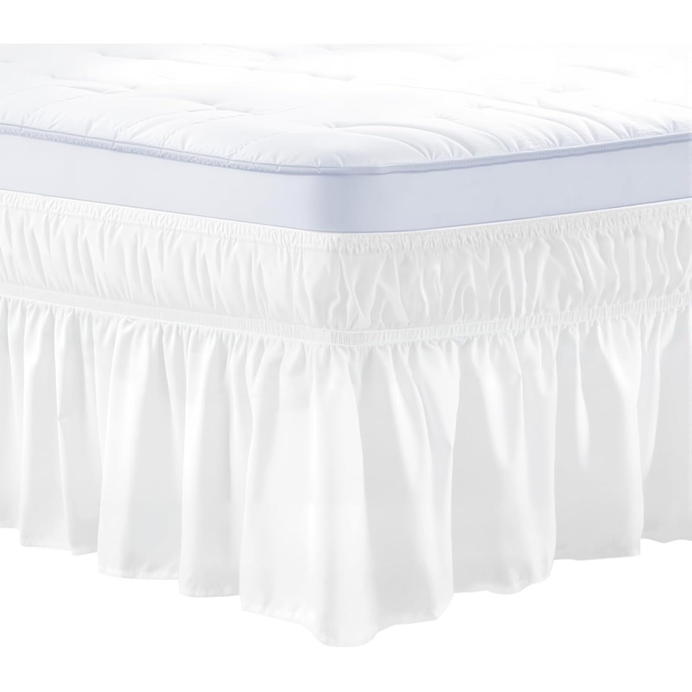 image:imageVEVOR Wrap Around Bed Skirt 15 in Drop White Dust Ruffle Queen Size Three Sides Adjustable Bedskirt with Easy Fit Elastic Strap WrinkleFree amp FadeResistant Machine Washable for Queen Size Bed