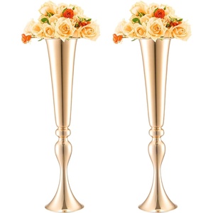VEVOR 10PCS 16cm/6.3” Tall Wedding Flower Vase, Metal Wedding Centerpiece, Gold Floral Arrangement Stand Display Rack for Tables Wedding Dinner Party, Anniversary Ceremony Birthday Event Decor(Trumpet)