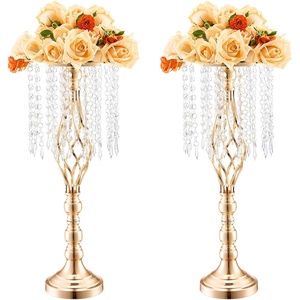 VEVOR 10PCS 16cm/6.3” Tall Wedding Flower Vase, Metal Wedding Centerpiece, Gold Floral Arrangement Stand Display Rack for Tables Wedding Dinner Party, Anniversary Ceremony Birthday Event Decor(Crystal)