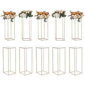 VEVOR 10PCS 31.5inch High Wedding Flower Stand, With Acrylic Laminate,Metal Vase Column Geometric Centerpiece Stands, Gold Rectangular Floral Display Rack for Events Reception, Party Decoration