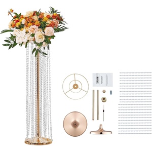 VEVOR 10PCS 35.43inch Tall Crystal Wedding Flowers Stand, Luxurious Centerpieces Flower Vases Crystal Gold Vase Metal, Perfect for T-stage Wedding Party Ceremony Dinner Event Hotel Home Decor(French Gold)