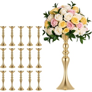 VEVOR 12 PCS Wedding Flower Vase, 21.7 in Tall Trumpet Flower Table Centerpieces, Banquet Vases Easy Installation, Electroplated Versatile Arrangement Stand for Party Events Home Decor Reception, Gold(5.1 x 15.0 in)