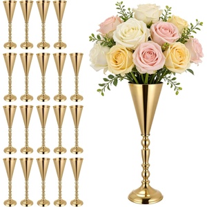 VEVOR 12 PCS Wedding Flower Vase, 21.7 in Tall Trumpet Flower Table Centerpieces, Banquet Vases Easy Installation, Electroplated Versatile Arrangement Stand for Party Events Home Decor Reception, Gold(20 PCS/16.9”)