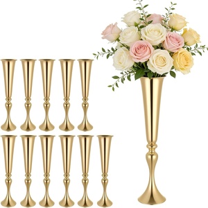 VEVOR 12 PCS Wedding Flower Vase, 21.7 in Tall Trumpet Flower Table Centerpieces, Banquet Vases Easy Installation, Electroplated Versatile Arrangement Stand for Party Events Home Decor Reception, Gold(12 PCS/21.7”)