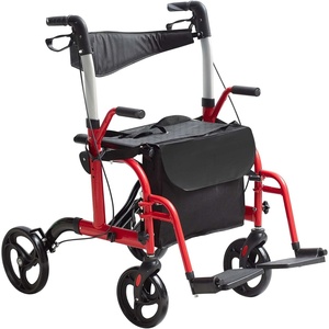 VEVOR 2 in 1 Rollator Walker & Transport Chair for Seniors, Folding Rolling Walker Wheelchair Combo & Footrests, Lightweight Aluminum Mobility Walker with Adjustable Handle, All Terrain Wheels, 300LBS(Walker)