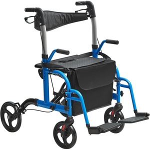 VEVOR 2 in 1 Rollator Walker & Transport Chair for Seniors, Folding Rolling Walker Wheelchair Combo & Footrests, Lightweight Aluminum Mobility Walker with Adjustable Handle, All Terrain Wheels, 300LBS(2 in 1 Rollator Walker blue)