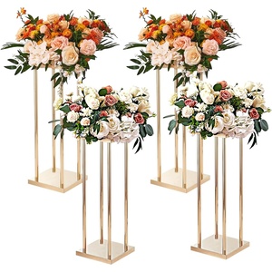 VEVOR 4PCS Gold Metal Column Wedding Flower Stand, 31.5inch High With Metal Laminate, Vase Geometric Centerpiece Stands, Cylindrical Floral Display Rack for Events Reception, Party Road Leads(French Gold)