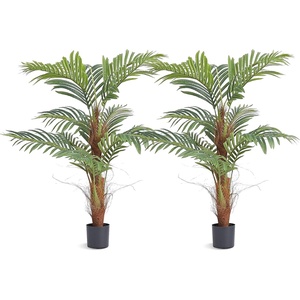 VEVOR Artificial Areca Palm Tree 5 ft, Fake Palm Tropical Plants with White Tall Planter, Faux Floor Silk Plant in Pot, Large Trees for Home Office Living Room Decor House Warming, Indoor Outdoor(Palm)