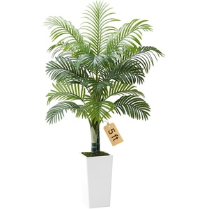 VEVOR Artificial Areca Palm Tree 5 ft, Fake Palm Tropical Plants with White Tall Planter, Faux Floor Silk Plant in Pot, Large Trees for Home Office Living Room Decor House Warming, Indoor Outdoor(Areca Palms-thick)