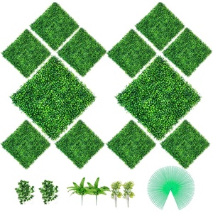 VEVOR Artificial Boxwood Panel 6pcs, 20 x 20 in 1.6 in Sun Protected Boxwood Hedge Wall Panels, Artificial Grass Backdrop Green Fake Wall for Privacy Fence Decor Indoor Outdoor Garden Backyard(Celeste Y Blanco)