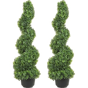 VEVOR Artificial Boxwood Topiary Tree, 60 inch Tall (2 Pieces), Spiral Faux Topiary Trees, Faux Plant w/Extra Leaves & Pot & Small Decoration, UV Rated Greenery Set for Home Decor Indoor/Outdoor(3ft)
