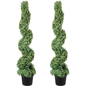 VEVOR Artificial Boxwood Topiary Tree, 60 inch Tall (2 Pieces), Spiral Faux Topiary Trees, Faux Plant w/Extra Leaves & Pot & Small Decoration, UV Rated Greenery Set for Home Decor Indoor/Outdoor(4ft)
