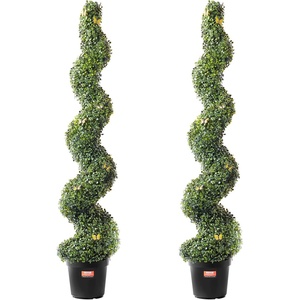VEVOR Artificial Boxwood Topiary Tree, 60 inch Tall (2 Pieces), Spiral Faux Topiary Trees, Faux Plant w/Extra Leaves & Pot & Small Decoration, UV Rated Greenery Set for Home Decor Indoor/Outdoor(5ft)
