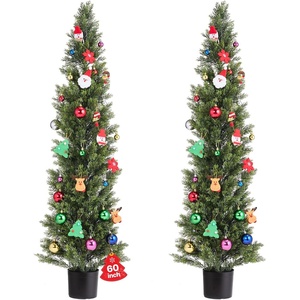 VEVOR Artificial Cedar Topiary Trees, 60 inch 2 Set Faux Pine Shrubs Plants, Fake Silk Tree Look Real, Easy Assembly for Decor Front Porch Outdoor Patio Garden Balcony Backyard Indoor Office(5FT)