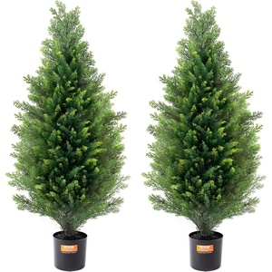 VEVOR Artificial Cedar Topiary Trees, 60 inch 2 Set Faux Pine Shrubs Plants, Fake Silk Tree Look Real, Easy Assembly for Decor Front Porch Outdoor Patio Garden Balcony Backyard Indoor Office(3ft)