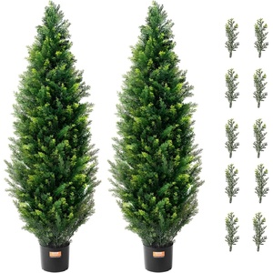 VEVOR Artificial Cedar Topiary Trees, 60 inch 2 Set Faux Pine Shrubs Plants, Fake Silk Tree Look Real, Easy Assembly for Decor Front Porch Outdoor Patio Garden Balcony Backyard Indoor Office(4ft)