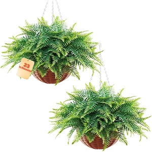 VEVOR Artificial Ferns, 2 Pcs Fake Hanging Boston Fern Bush Plant with 23 Inch Hanging Length, Plastic Faux Greenery for Indoor and Outdoor Decor, for Wall, Wedding Party, Home, Porch Garden, Office(Green)