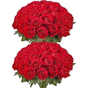 VEVOR Artificial Flowers, 60 pcs Real Looking Red Foam Fake Roses Bulk, Faux Red Bridal Shower with Stems for DIY Wedding Bouquets, Home Centerpieces Arrangements, Party Tables Decorations(Red)