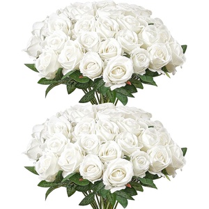 VEVOR Artificial Flowers, 60 pcs Real Looking White Foam Fake Roses Bulk, White Faux Bridal Shower with Stems for DIY Wedding Bouquets, Home Centerpieces Arrangements, Party Tables Decorations(White)