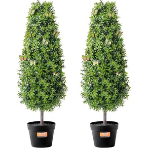 VEVOR Artificial Topiary Bunny-Shape Boxwood Ball, 2 Set 36 inch Faux Boxwood Plant Balls, Fake Silk Tree Look Real, Easy Assembly for Decor Front Porch Outdoor Patio Garden Balcony Backyard Indoor(Tower-shaped)