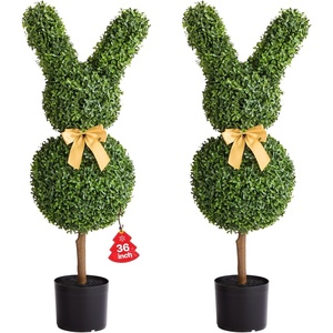 VEVOR Artificial Topiary Bunny-Shape Boxwood Ball, 2 Set 36 inch Faux Boxwood Plant Balls, Fake Silk Tree Look Real, Easy Assembly for Decor Front Porch Outdoor Patio Garden Balcony Backyard Indoor(Bunny)