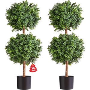 VEVOR Artificial Topiary Bunny-Shape Boxwood Ball, 2 Set 36 inch Faux Boxwood Plant Balls, Fake Silk Tree Look Real, Easy Assembly for Decor Front Porch Outdoor Patio Garden Balcony Backyard Indoor(2-tier-new)