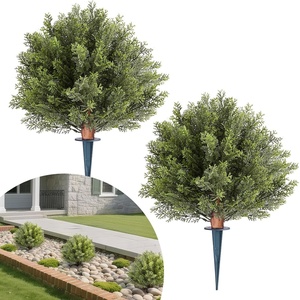 VEVOR Artificial Topiary Cypress Trees with Ground Spike, 16 inch 2 Set Faux Shrubs & Bushes Potted Plants, Fake Silk Tree Look Real for Decor Front Porch Outdoor Indoor Patio Garden Balcony Backyard(16 Inch-ground Spike)