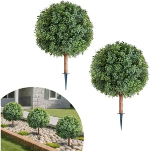 VEVOR Artificial Topiary Cypress Trees with Ground Spike, 16 inch 2 Set Faux Shrubs & Bushes Potted Plants, Fake Silk Tree Look Real for Decor Front Porch Outdoor Indoor Patio Garden Balcony Backyard(27 Inch-ground Spike)