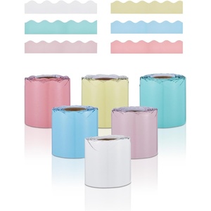VEVOR Bulletin Board Borders, 6 Rolls 32.8 Feet Scalloped Bulletin Board Borders, Boho Rolled Border Trim with Wavy Line Design, Colorful Pastel Borders for School Classroom Party & Wall Decoration(32.8FT -6P)