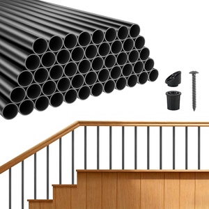 VEVOR Deck Balusters 51 Pack, 26 in Aluminum Stair Balusters, 3/4 in Rainwater-Proof Round Metal Spindle Railing, Durable Hollow Deck Railing with #19 Drill Bit for Stairs, Porch, Patio, Black(Ø0.75 x 32.01 in)