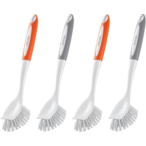 VEVOR Dish Brush, 4 Pack Kitchen Scrub Brushes with PP Handle, Dish Cleaning Brushes with Curved Bristles, Ideal for Pots, Pans, Sink and Stove, 2 Gray + 2 Orange