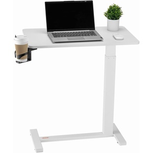 VEVOR Electric Overbed Table, Height Adjustable Hospital Bed Table, Over The Bed Table with Wheels, Mobile Laptop Desk with Cup Holder & Lifting Button, Overbed Desk for Home, Office, Study(White)
