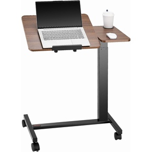 VEVOR Electric Overbed Table, Height Adjustable Hospital Bed Table, Over The Bed Table with Wheels, Mobile Laptop Desk with Cup Holder & Lifting Button, Overbed Desk for Home, Office, Study(Wood + Black)