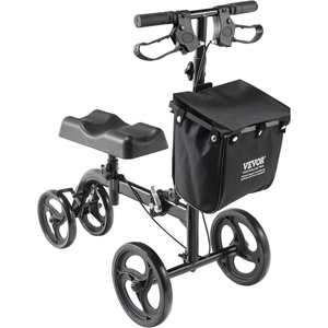 VEVOR Folding Knee Scooter, Carbon Steel Steerable Knee Walker with Height-Adjustable Handlebar & Knee Pad, All-Terrain Solid Wheels, Dual Brakes, Leg Recovery Scooter for Broken Ankle Foot Injuries