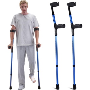 VEVOR Forearm Crutches for Adults, Folding Walking Forearm Crutches with 10-Level Adjustable Height, Lightweight Aluminum Medical Crutches with Open Cuff for Leg Injury Surgery Disabled, 1 Pair 350LBS(Black+blue)