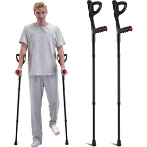 VEVOR Forearm Crutches for Adults, Folding Walking Forearm Crutches with 10-Level Adjustable Height, Lightweight Aluminum Medical Crutches with Open Cuff for Leg Injury Surgery Disabled, 1 Pair 350LBS(Black)