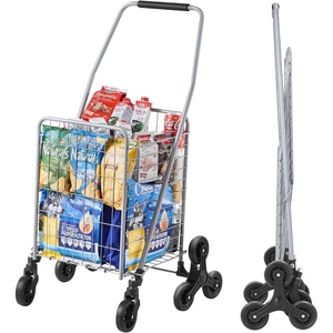 VEVOR Grocery Shopping Cart, 45L Stair Climbing Shopping Cart with 360° Rolling Swivel Wheels, Stair Climber Utility Cart with Tri-Wheels, Foldable Collapsible & Lightweight for Laundry Travel, Silver(Silver)
