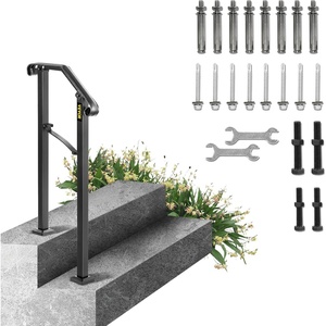 VEVOR Handrail for Outdoor Steps, 2-3 Steps Outdoor Handrail, Adjustable Stainless Steel Staircase Handrail, Thickened Stair Railings for Porch Railing, Deck Handrail(Style1 – Bending)