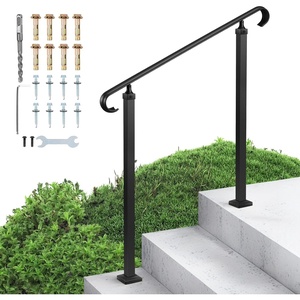 VEVOR Handrails for Outdoor Steps, 1 Step Stair Hand Rail Kit, Transitional Carbon Steel Railings with Installation Kit, Stair Rails for Seniors, Concrete Steps & Porch & Deck, Black Retro Arch(Black-Straight D)