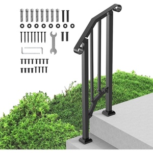 VEVOR Handrails for Outdoor Steps, 1 Step Stair Hand Rail Kit, Transitional Carbon Steel Railings with Installation Kit, Stair Rails for Seniors, Concrete Steps & Porch & Deck, Black Retro Arch(Black-Fence)