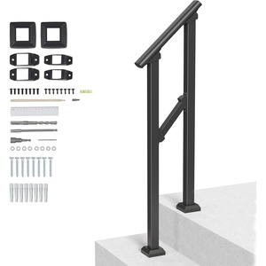 VEVOR Handrails for Outdoor Steps, 1 Step Stair Hand Rail Kit, Transitional Carbon Steel Railings with Installation Kit, Stair Rails for Seniors, Concrete Steps & Porch & Deck, Black Retro Arch(Black-Straight)